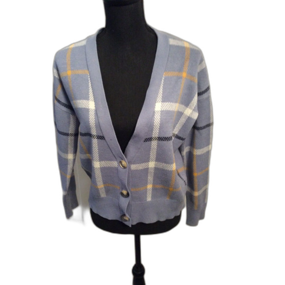 Rachel Zoe Blue Plaid Button Up Cardigan Sweater VNC Size Medium M - Picture 1 of 4